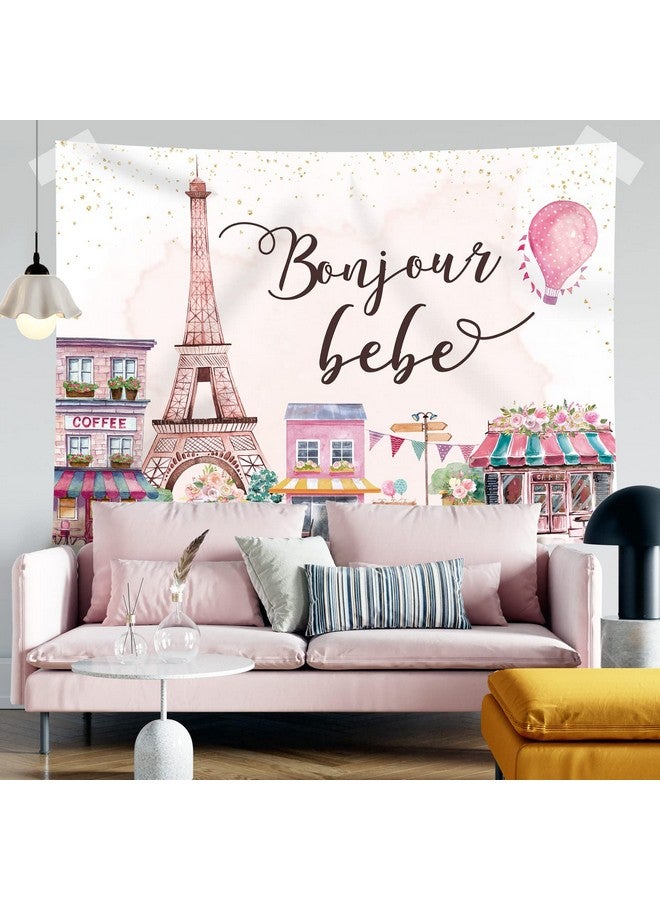 Rsuuinu Paris Eiffel Tower Backdrop French City View Street Flowers Store Dreamlike Photography Background Bonjour Bebe Baby Shower Banner Party Portrait Decorations Youtube Photo Booth Props 7X5Ft  - Image 4