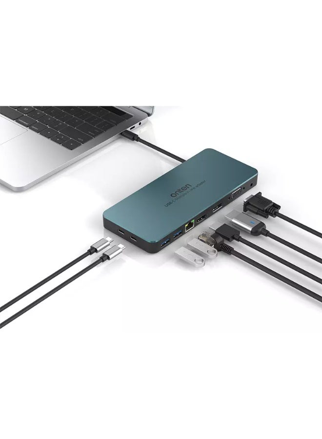 onten 9188s USB-C Docking Station 9-in-1, VGA 1080P@60Hz, Displayport 4K, HDMI 4K, 3.5MM Jack, RJ45 1000M, USB 3.0 X2, USB-C Data, USB-C PD 3.0 @100W - Image 4