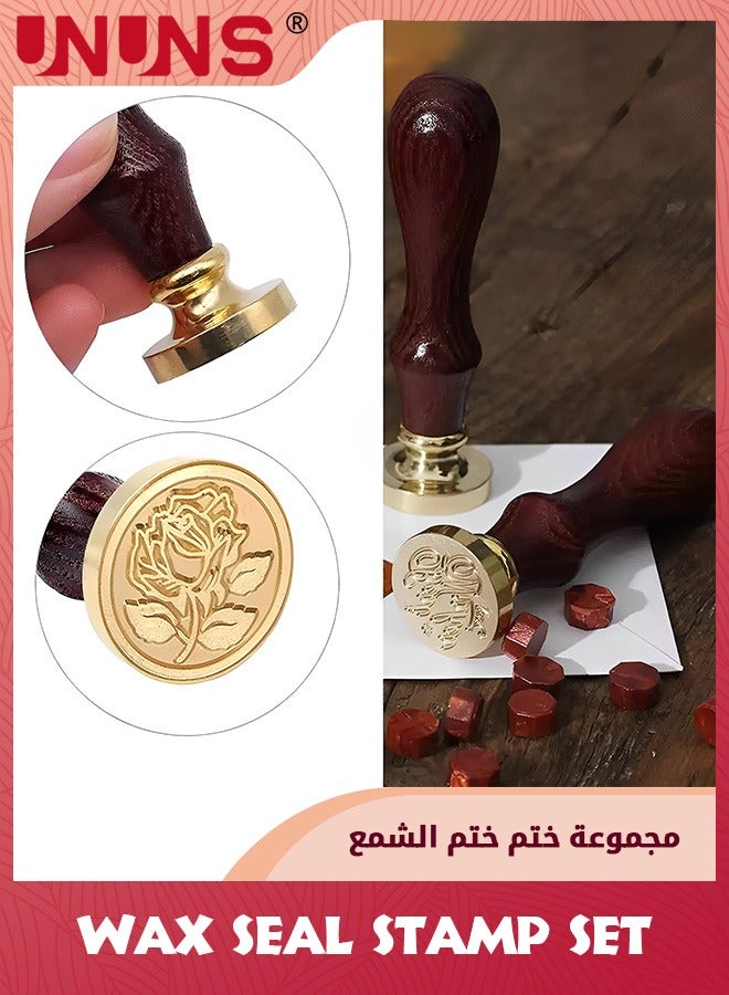 UNUNS Wax Seal Stamp Set,6 Pieces Sealing Wax Stamps Copper Seals And 1 Wooden Hilt,Romantic Rose Heart Flower Sealing Wax Stamps Gift Kit For Parcels Cards Envelopes,Invitations,Maps,Gifts Sealing - Image 2