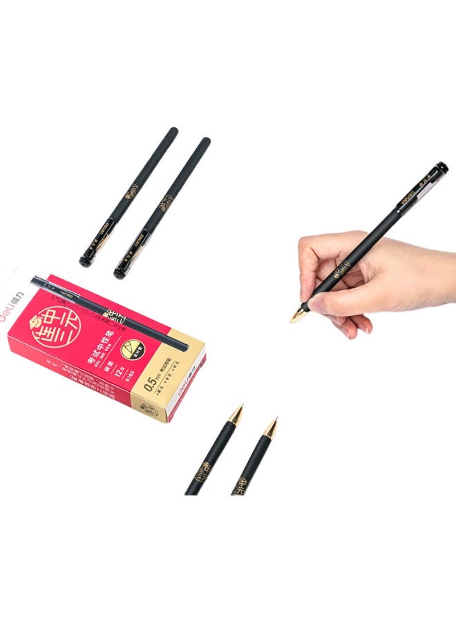 Deli Triple-Red Pen, Exam Pen, Neutral Pen For Exam Preparation And Practice, 0.5Mm Full Needle Tube Black, Suitable For Exams, 12 Pens/Box S103 - Image 1