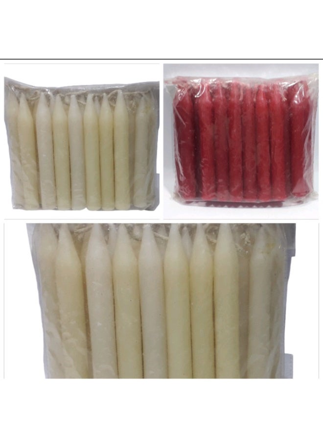 Lighting Candles – White & Red – Unscented – 9 cm length, 12 mm diameter – For birthdays, special occasions, and emergencies – Pack of 25 candles (Offer: 3 packs = 75 candles)
