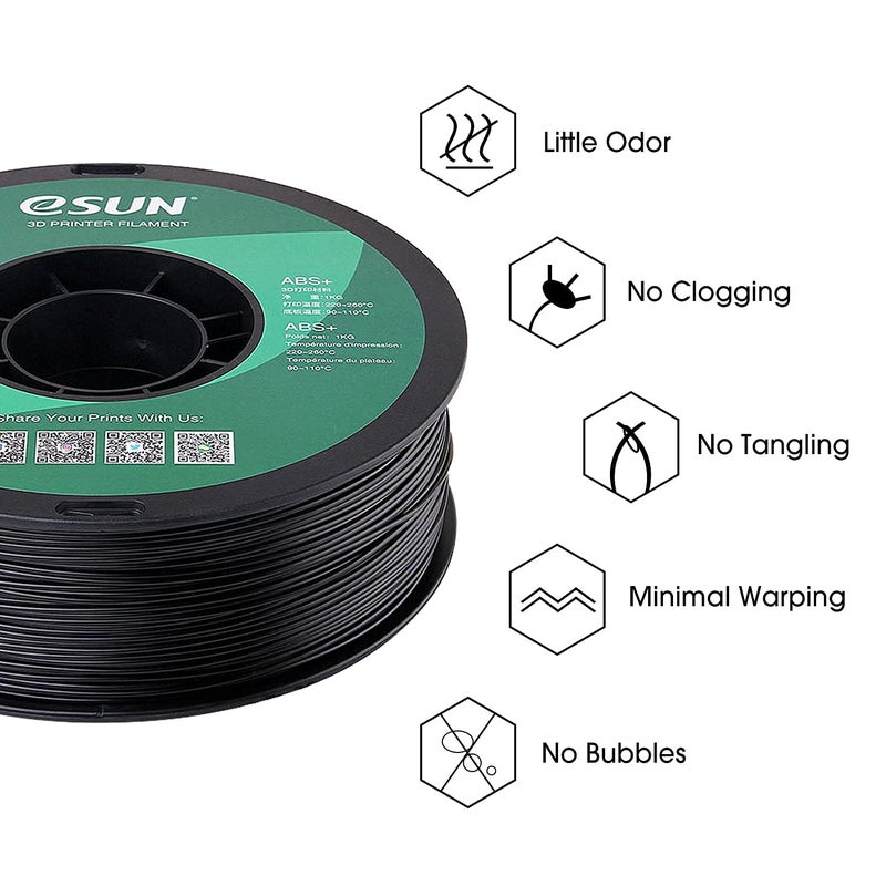 eSUN 1.75mm Black ABS+ 3D Printer Filament 1kg Spool (2.2lbs), Black - Image 4