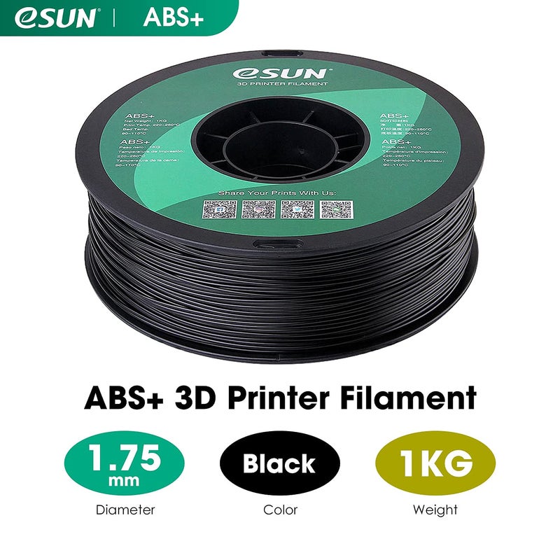 eSUN 1.75mm Black ABS+ 3D Printer Filament 1kg Spool (2.2lbs), Black - Image 2