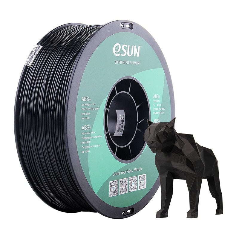 eSUN 1.75mm Black ABS+ 3D Printer Filament 1kg Spool (2.2lbs), Black - Image 1