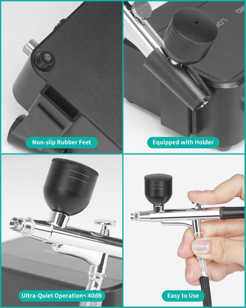 boostool 50 PSI Airbrush Kit with Air Compressor, High Pressure Portable Air Brush Gun with 0.2/0.3/0.5mm Nozzle/Cleaning Sets, Airbrush Spray Gun Set for Painting, Makeup, Cake Decor, Tattoo, Nails Art - Image 5