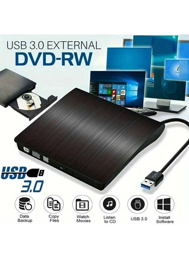 أسود نحيف محمول USB 3.0 خارجي محرك أقراص CD DVD RW محرقة لأجهزة الكمبيوتر المحمولة والكمبيوتر الشخصي - Image 3
