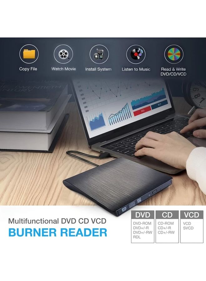 أسود نحيف محمول USB 3.0 خارجي محرك أقراص CD DVD RW محرقة لأجهزة الكمبيوتر المحمولة والكمبيوتر الشخصي - Image 5