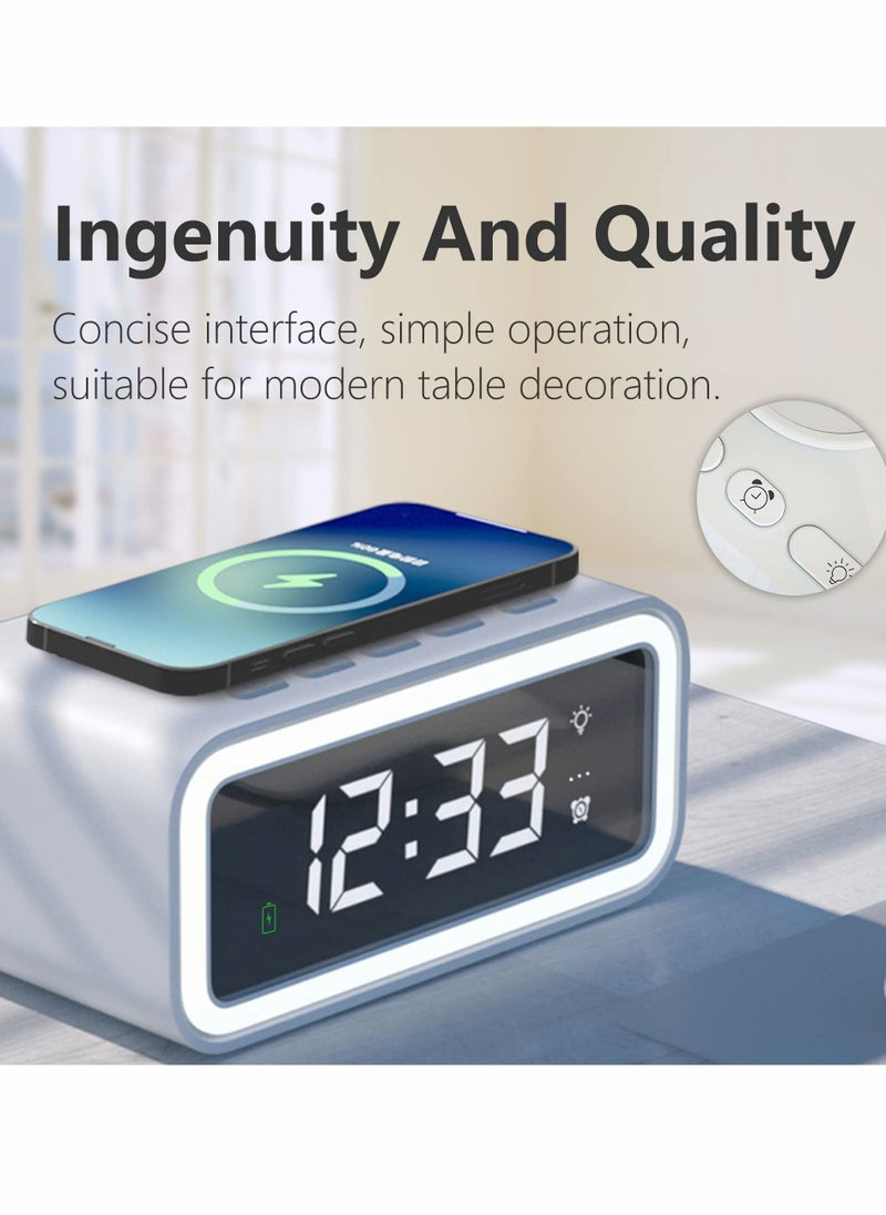 KASTWAVE - Digital Alarm Clock with Wireless Charging 15W, Multifunctional Clock with Time, Date, Temperature Display, Two Light Sources Night Lights Modern LED for Bedroom Office - Image 1