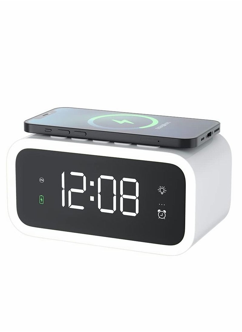 KASTWAVE - Digital Alarm Clock with Wireless Charging 15W, Multifunctional Clock with Time, Date, Temperature Display, Two Light Sources Night Lights Modern LED for Bedroom Office - Image 1