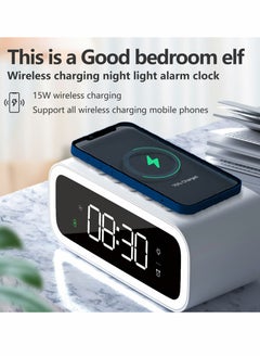 KASTWAVE Digital Alarm Clock with Wireless Charging 15W, Multifunctional Clock with Time, Date, Temperature Display, Two Light Sources Night Lights Modern LED for Bedroom Office  - Image 2