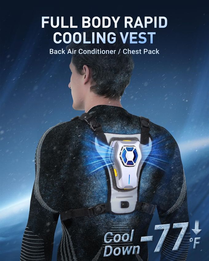 THOUSTA Portable Wearable Fan Rechargeable, Lightweight Cooling Vest, Portable Back Air Conditioner, Cooling Clothes Perfect For Travel, Sport, Hiking (Black) - Image 5