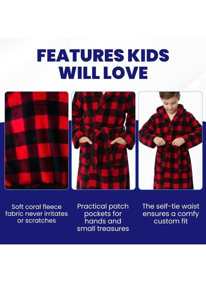 Prince of Sleep Fleece Robes for Boys, Red Buffalo Plaid, 4T - Image 5