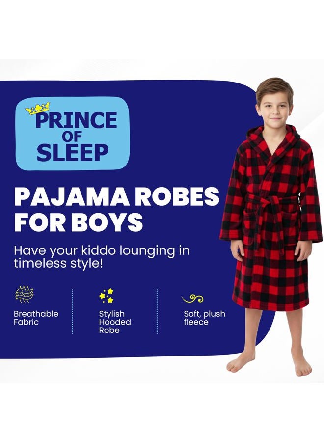 Prince of Sleep Fleece Robes for Boys, Red Buffalo Plaid, 4T - Image 4
