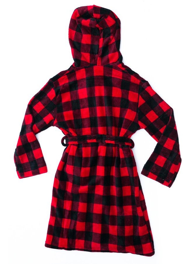Prince of Sleep Fleece Robes for Boys, Red Buffalo Plaid, 4T - Image 2