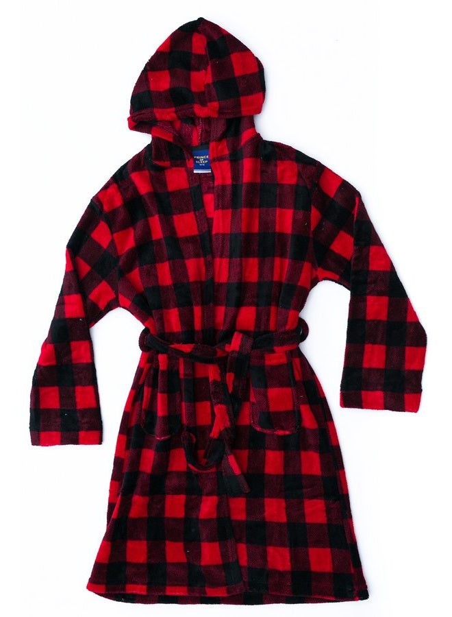 Prince of Sleep Fleece Robes for Boys, Red Buffalo Plaid, 4T - Image 1
