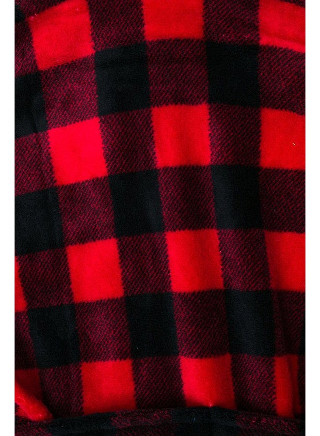 Prince of Sleep Fleece Robes for Boys, Red Buffalo Plaid, 4T - Image 3