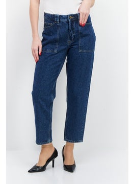 Women Mom Fit High Waist Non-Stretchable Denim Jeans, Blue