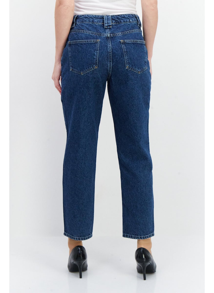 NAH/ Studio - Women Mom Fit High Waist Non-Stretchable Denim Jeans, Blue - Image 1