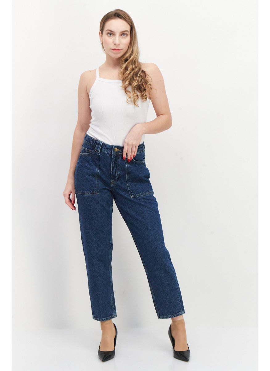 NAH/ Studio - Women Mom Fit High Waist Non-Stretchable Denim Jeans, Blue - Image 1