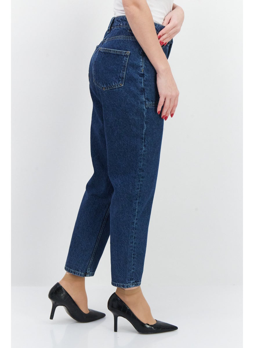 NAH/ Studio - Women Mom Fit High Waist Non-Stretchable Denim Jeans, Blue - Image 1