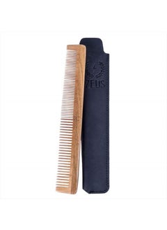 Zeus Sandalwood Beard & Mustache Comb w/Leather Sheath. Handmade Saw-Cut, Anti-Static Comb - L31  - Image 1