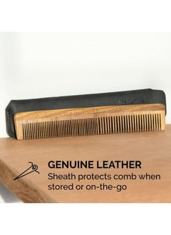 Zeus Sandalwood Beard & Mustache Comb w/Leather Sheath. Handmade Saw-Cut, Anti-Static Comb - L31  - Image 5