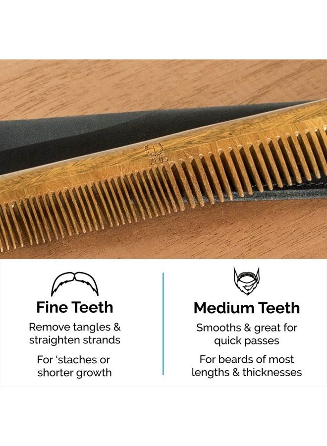 Zeus Sandalwood Beard & Mustache Comb w/Leather Sheath. Handmade Saw-Cut, Anti-Static Comb - L31 - Image 4
