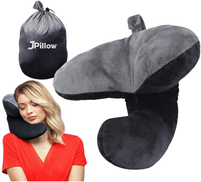 J-Pillow Travel Pillow | Travel Pillows for Airplanes | British Invention of The Year | Travel Neck Pillow | Side Sleep Pillow | Neck Pillow | Easy-to-Carry | Black - Image 1