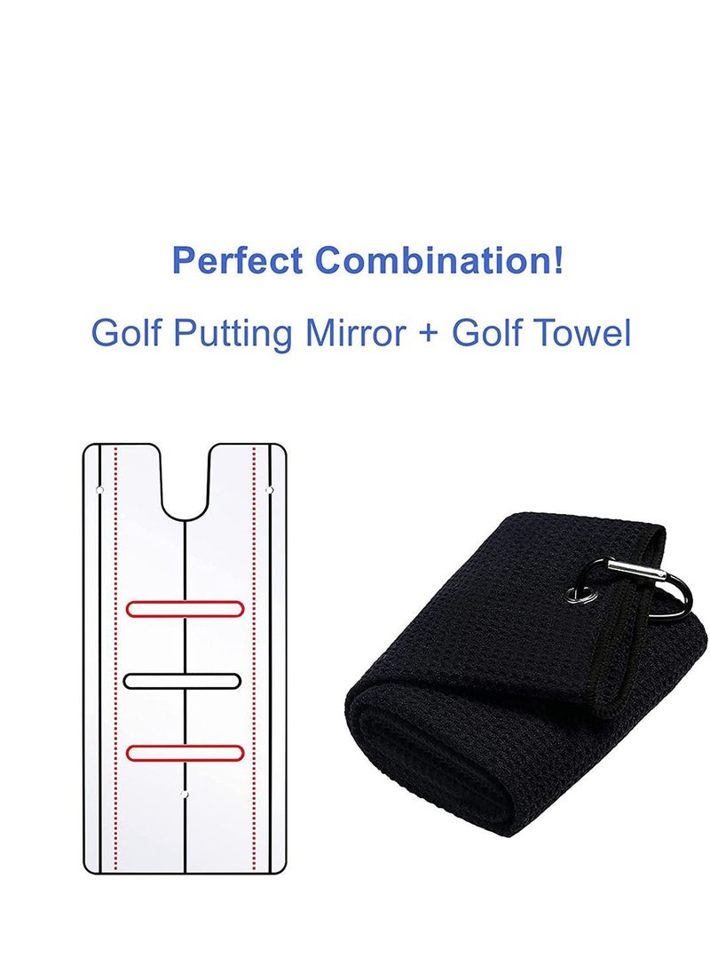 ماركة غير محددة - Golf Putting Mirror Putter Line Portable Aid Professional Training Equipment Practice for Beginners with a Black Towel - Image 1