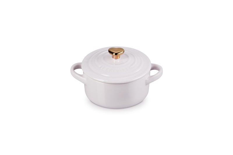 Le Creuset Stoneware Mini Round Cocotte, 8oz., Shallot with Gold Heart Knob - Image 1