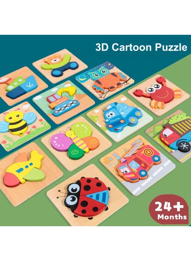 Wooden Puzzle for Toddlers Ages 2–4, 6-Piece Shapes, Montessori Insect & Animal Theme Learning Toy for 2-Year-Old Boys and Girls, Educational Preschool Toy - Image 1