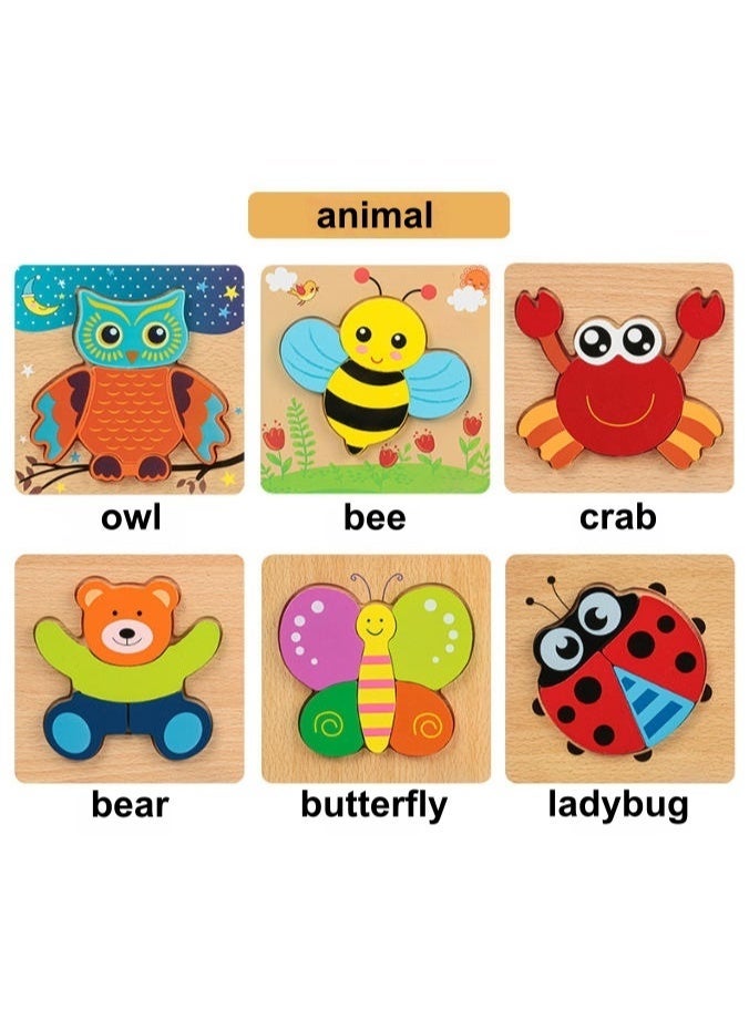 Wooden Puzzle for Toddlers Ages 2–4, 6-Piece Shapes, Montessori Insect & Animal Theme Learning Toy for 2-Year-Old Boys and Girls, Educational Preschool Toy - Image 2