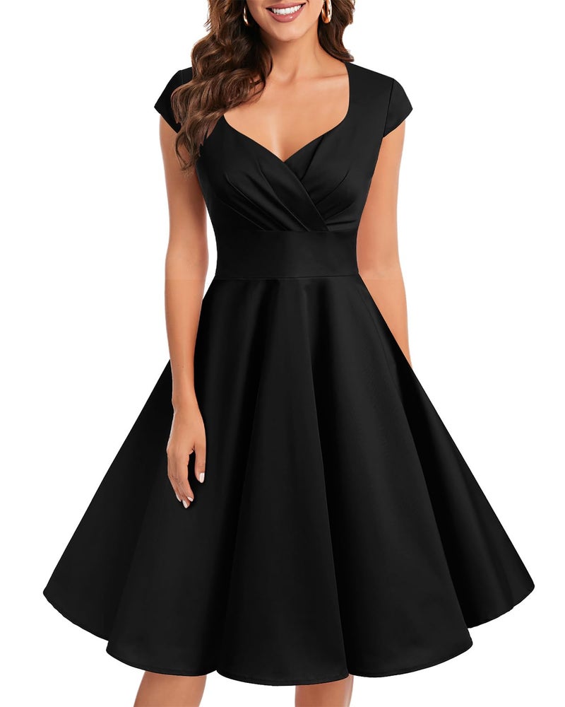 Bbonlinedress Womens Little Black Vintage Cocktail Formal Party 1950s 60s Retro Rockabilly Pinup Aline Swing Dress Black XL - Image 1