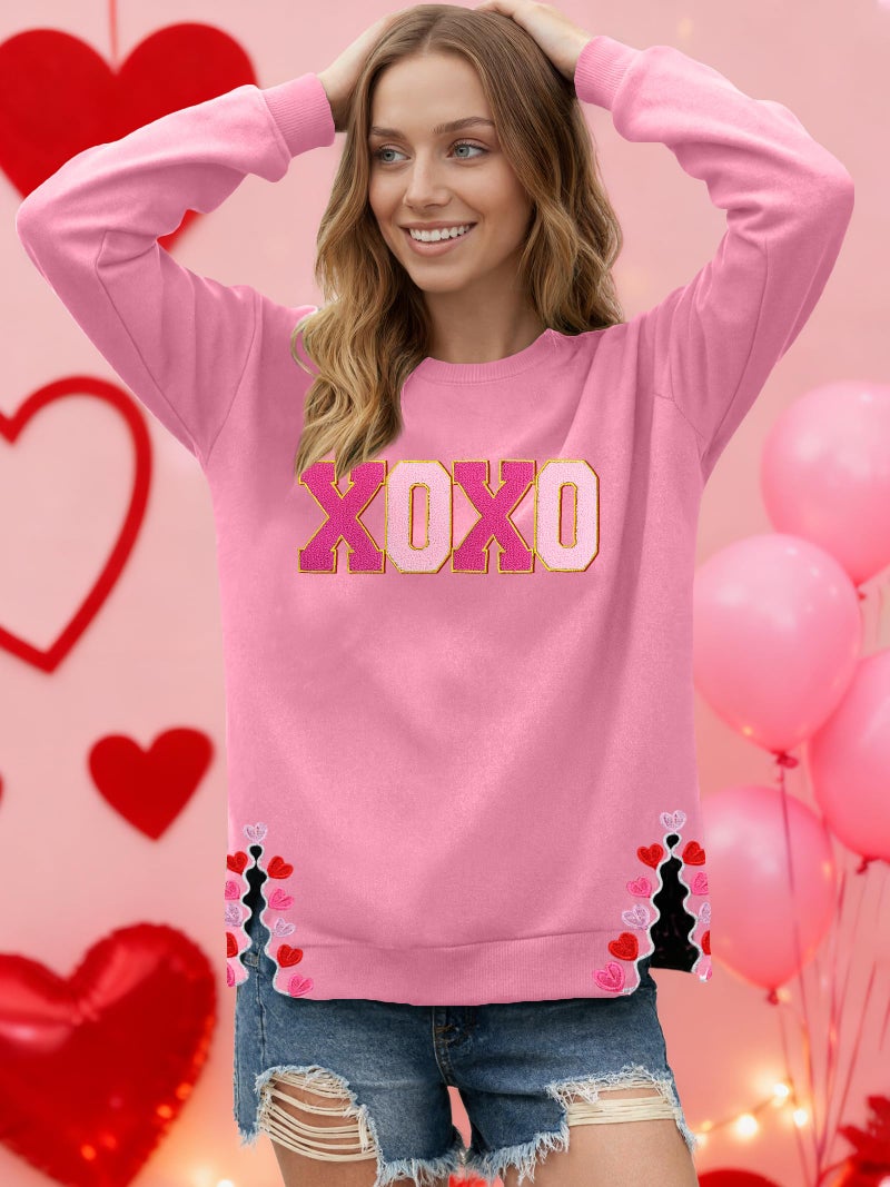 PECHAR Valentine Sweatshirts Women Love Valentines Shirts Embroidered Crewneck Long Sleeve Tops With Side Heart Applique - Image 4