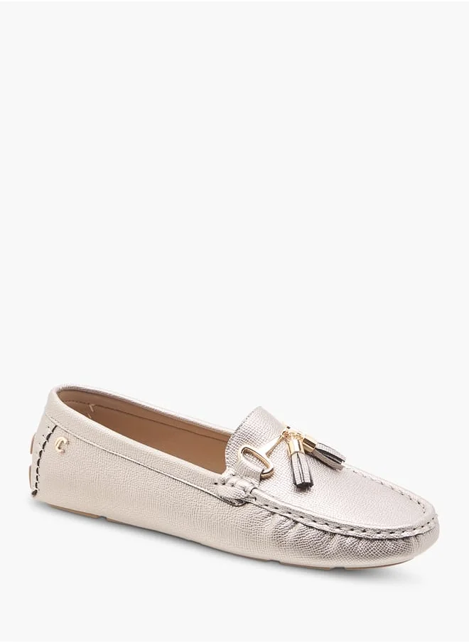 لو كونفورت Women Textured Slip-On Loafers with Tassel Detail