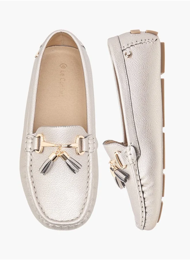 لو كونفورت Women Textured Slip-On Loafers with Tassel Detail