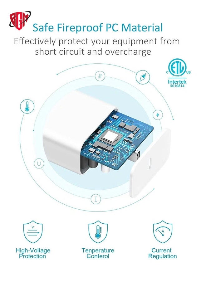 BGM - 2 piece USB C Fast Charger -MFi Certified - 20W PD Fast Charger with 6FT C to Type C Charger Adapter Compatible with iPhone 13/13 Pro/iPhone 12/12 Mini/12 Pro/12 Pro Max/11 Pro Max/XS Max/XS/XR/X - Image 1