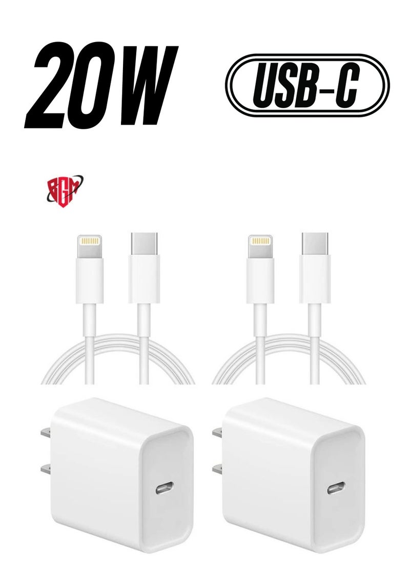 BGM - 2 piece USB C Fast Charger -MFi Certified - 20W PD Fast Charger with 6FT C to Type C Charger Adapter Compatible with iPhone 13/13 Pro/iPhone 12/12 Mini/12 Pro/12 Pro Max/11 Pro Max/XS Max/XS/XR/X - Image 1