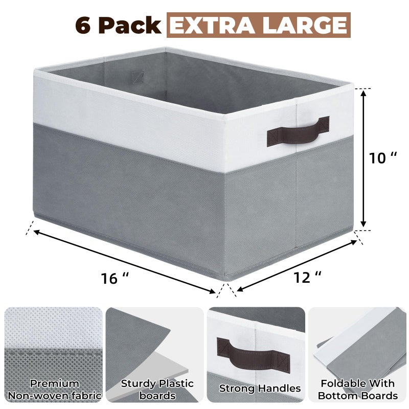 Criusia 6 Pack Clothes Bins for Organization - 16x12 Extra Large Storage Baskets for Shelves Closet Bedroom - Toy Storage Organizer Bins Boxes Cubes for Nursery - RV Apartment Essentials - Image 2