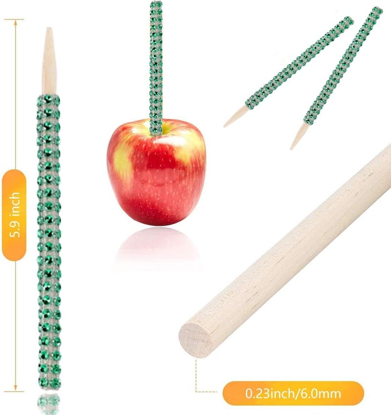 MGWOTH 24 Pack Bling Candy Apple Sticks and Bags Kits, Caramel Apple Wooden Skewers,Food Bamboo Decorative Sticks for Rice Krispie Treats Cookie Cake Pops Corn Dogs with Glass Wrapper Glitter Ribbons Tie - Image 4
