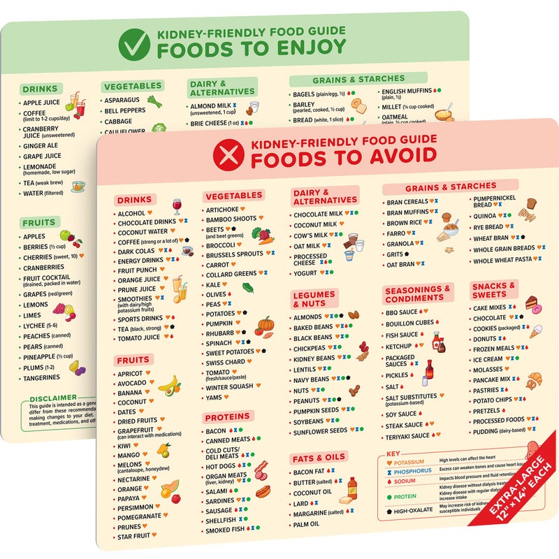 Beech & Lambert Kidney-Friendly Food Guide Magnets â€“ Set of 2 Extra Large (12â€x14â€) â€“ Easy-Read Nutrition Reference for Chronic Kidney Disease (CKD), Dialysis Patients â€“ Splash-Proof, Easy to Read - Image 1