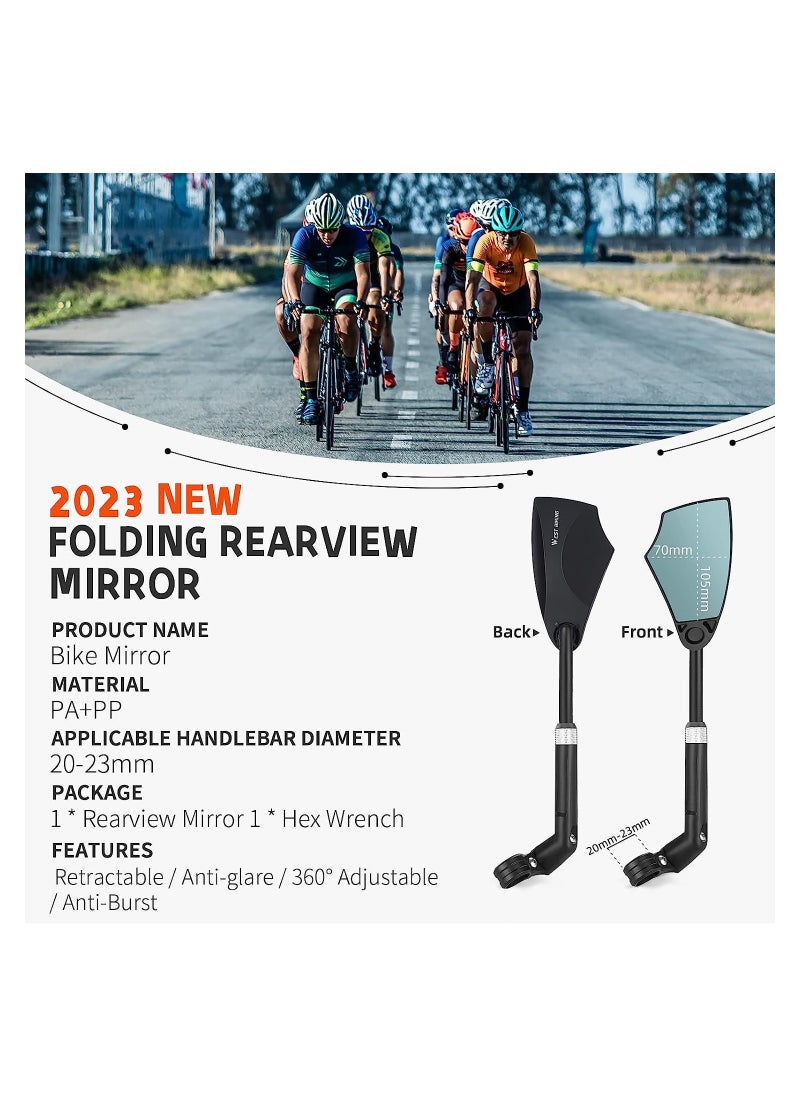 KASTWAVE - Bike Mirror, Anti-Glare Handlebar Bicycle Rear View Mirror, Retractable and 360° Rotation Adjustable, HD View Stable Image, for 20-23mm Handlebar (Left) - Image 1