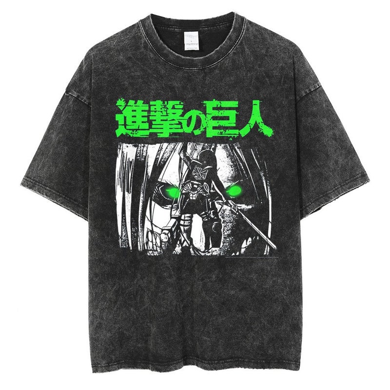 Summer Street Retro T-Shirt Cartoon Anime Graphic Men'S Fashion Cotton Top Washed Black T-Shirt - Image 5