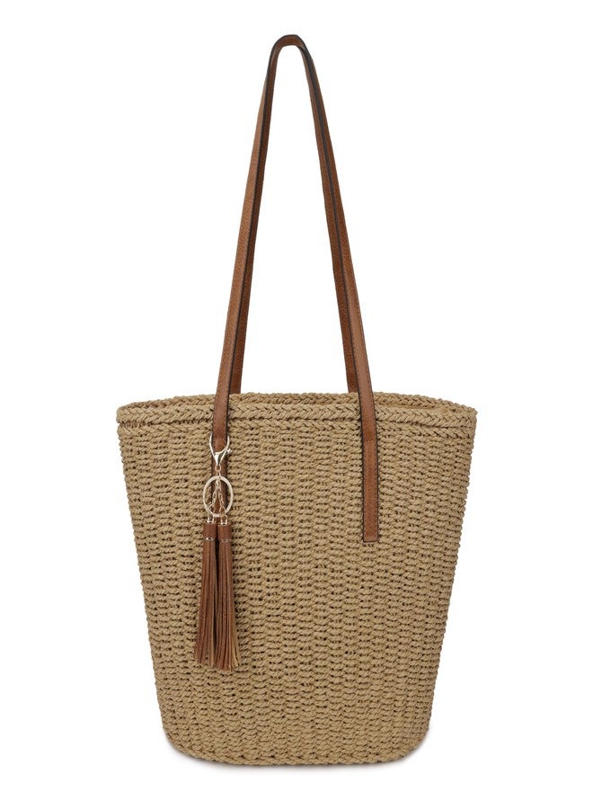 Youjaree Womens Large Straw Tote Bag Handmade Woven Shoulder Tote Handbag Summer Beach Purse with Tassel (Khaki) - Image 1