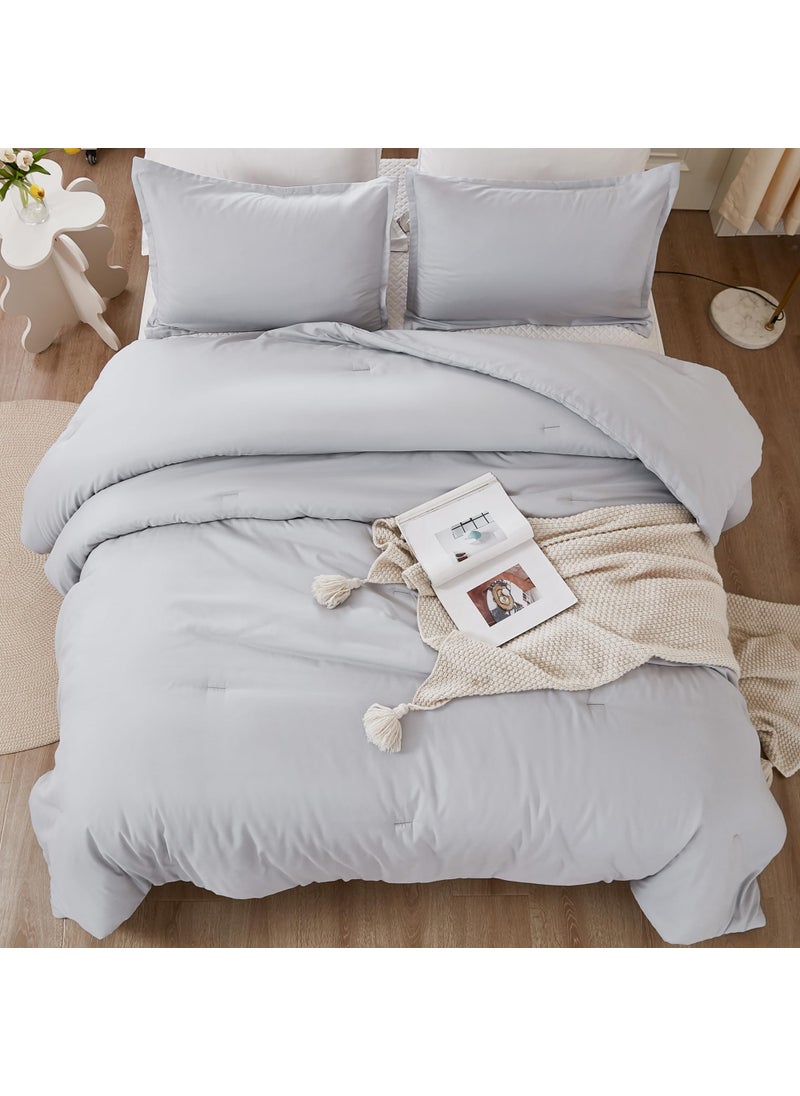 Litanika Litanika Light Grey Comforter California King Size  3 Pieces Cal King Lightweight Solid Bedding Comforter Set  All Season Fluffy Bed Set (104x96In Comforter & 2 Pillowcases)  - Image 4