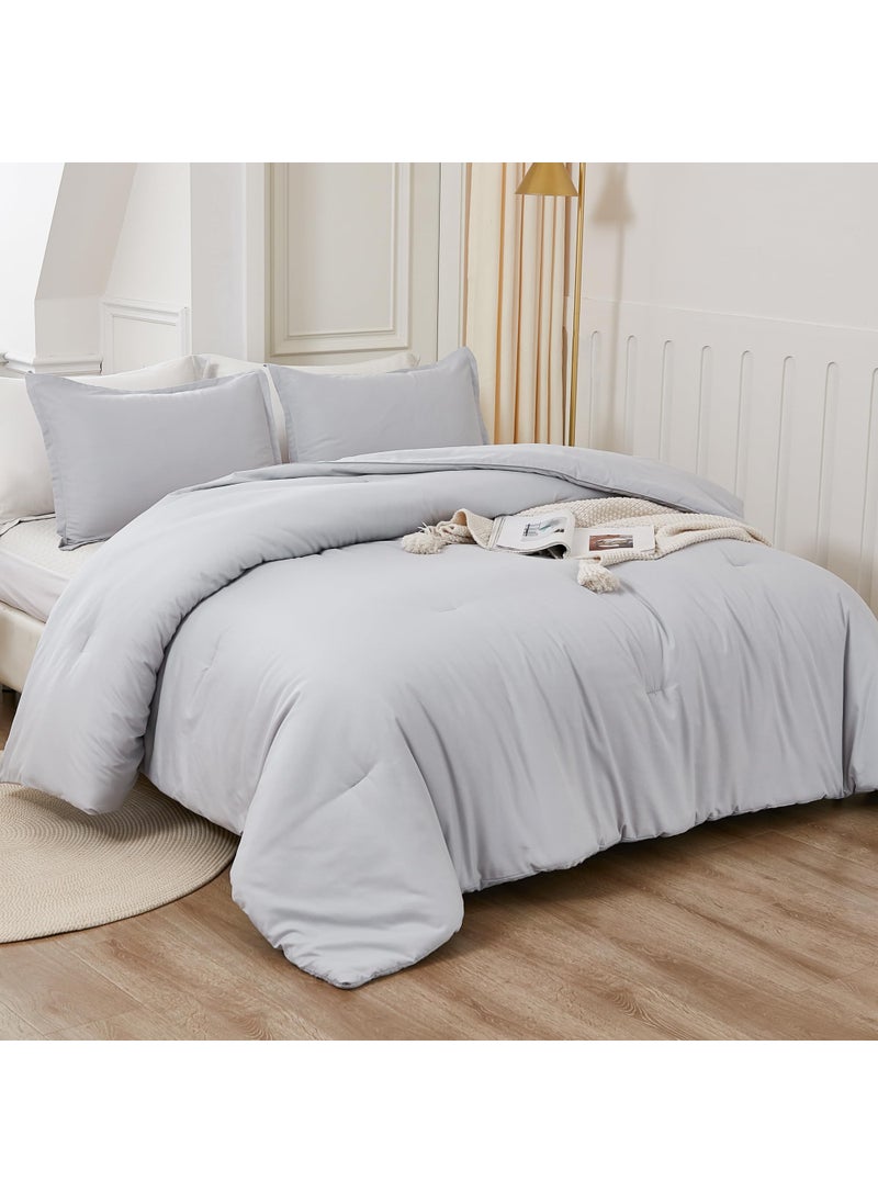 Litanika Litanika Light Grey Comforter California King Size  3 Pieces Cal King Lightweight Solid Bedding Comforter Set  All Season Fluffy Bed Set (104x96In Comforter & 2 Pillowcases)  - Image 5