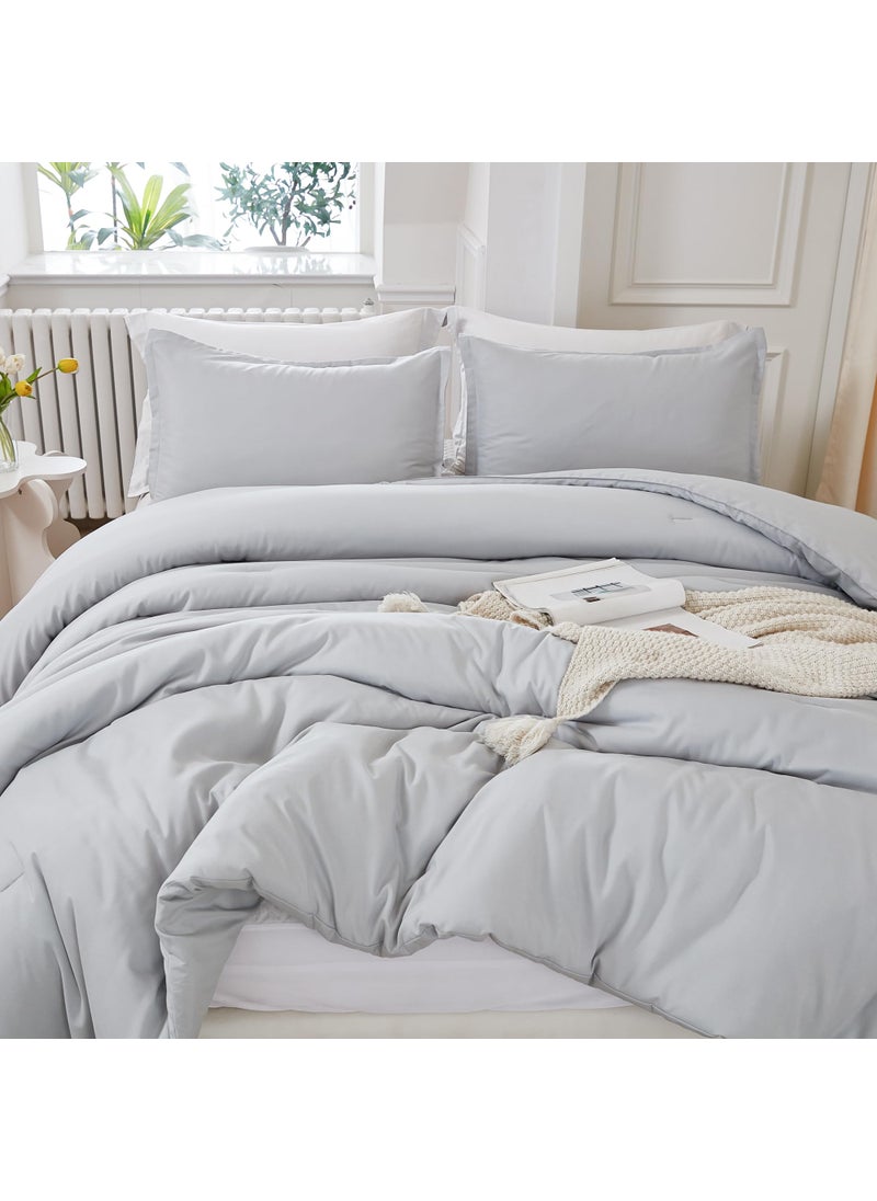 Litanika Litanika Light Grey Comforter California King Size  3 Pieces Cal King Lightweight Solid Bedding Comforter Set  All Season Fluffy Bed Set (104x96In Comforter & 2 Pillowcases)  - Image 1