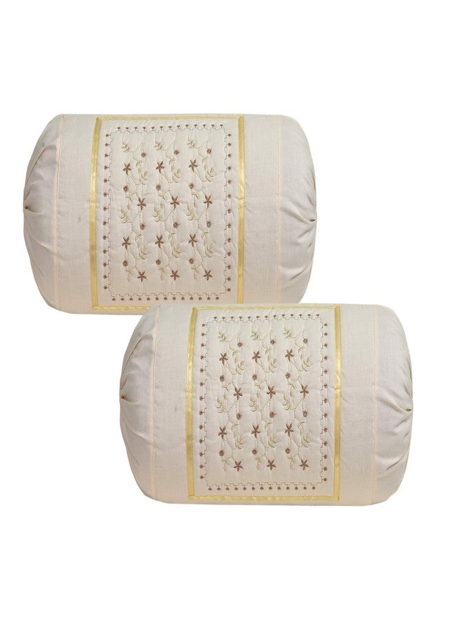 HSR Collection Embroidered Cotton Bolster Round Side Pillow Covers (Pack of 4, Pink & Peach) - Image 3
