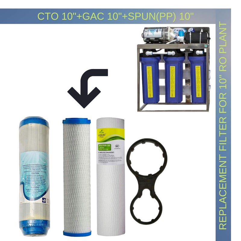 SHAPURE 10 Inch Plastic Substitute Reverse Osmosis Filters RO for Almost all RO System 345 stages GAC10 PP10 CTO10 White Set of 3 - Image 2