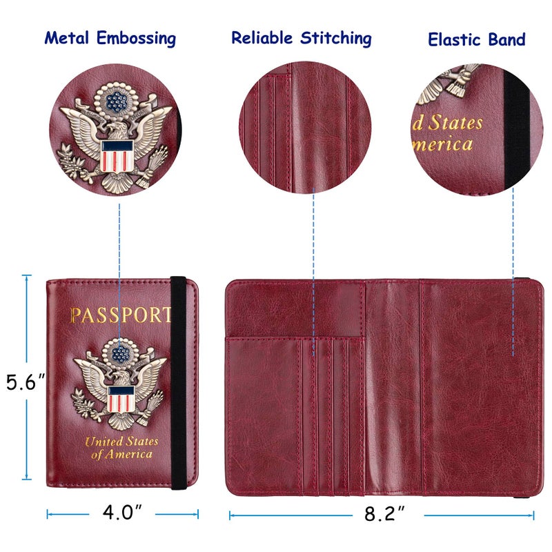 TOURSUIT RFID Blocking Passport Holder for Women Men, Leather Passport Travel Wallet with Metal 3D Metal Badge, Travel Document Holder Cover Accessories (Rose Red) - Image 4